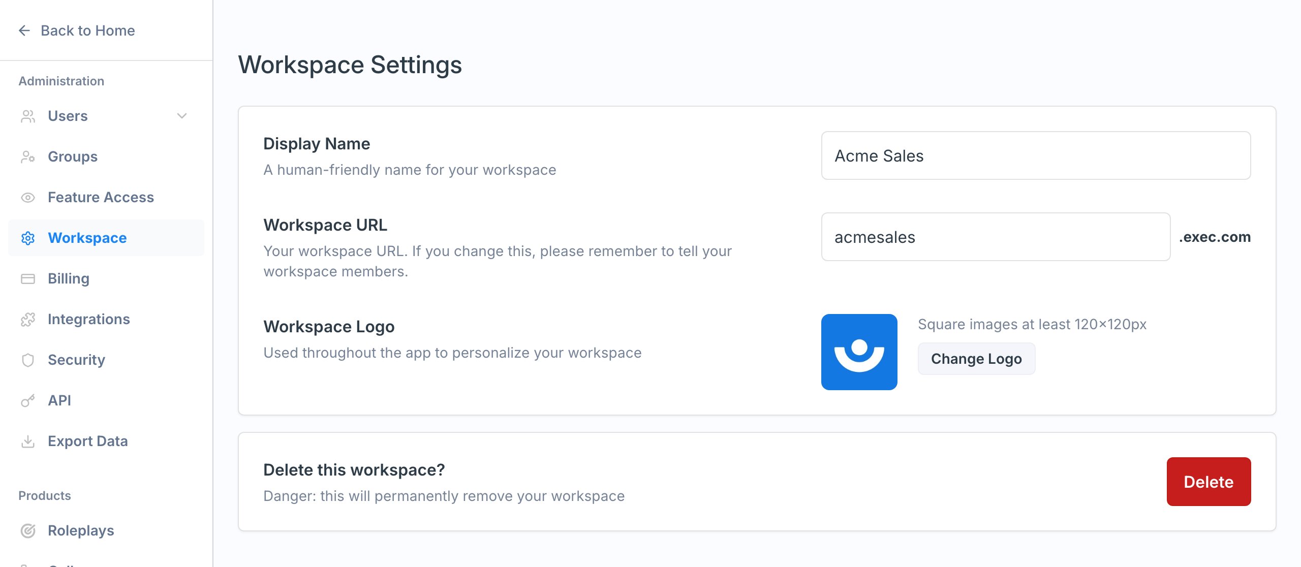 General workspace settings