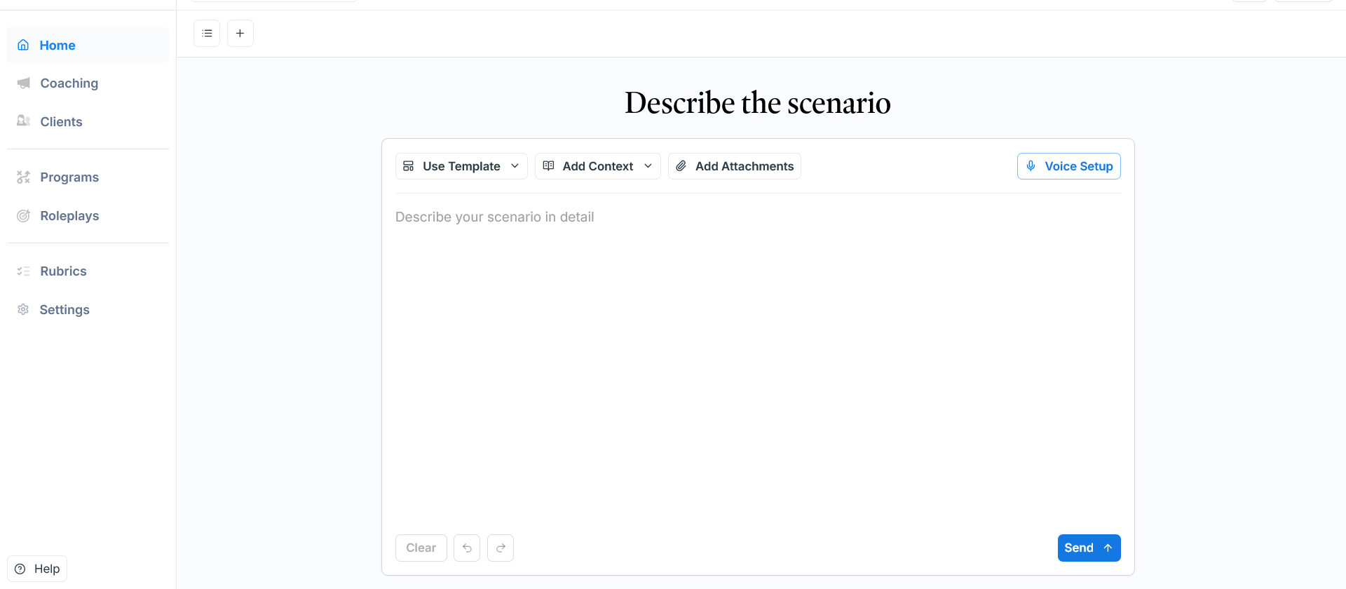 Empty AI Agent interface with description field and option buttons