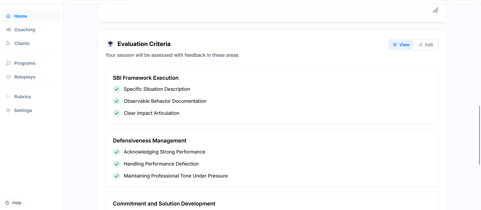 Evaluation criteria section