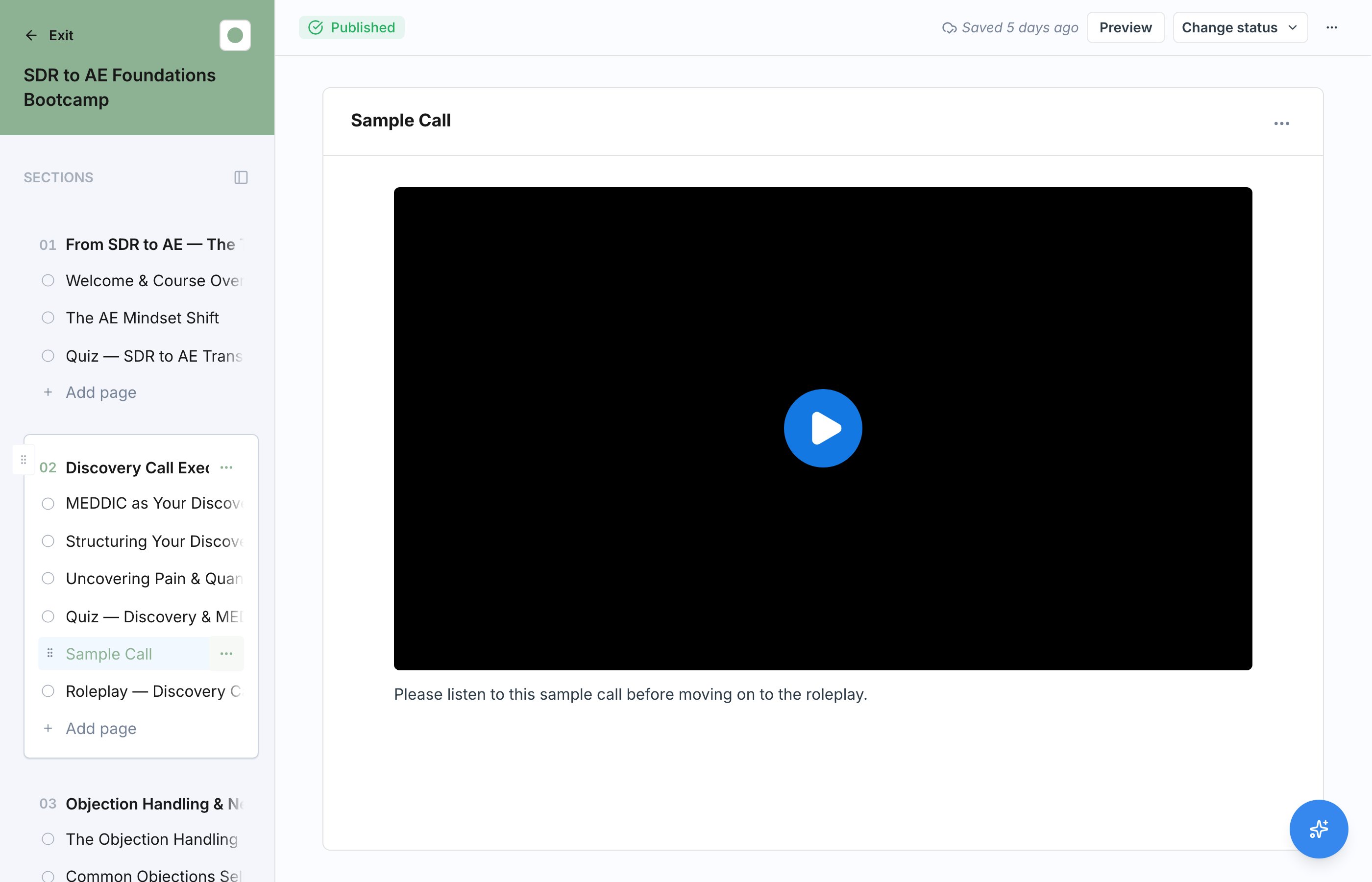 A Video block on a course page in the editor