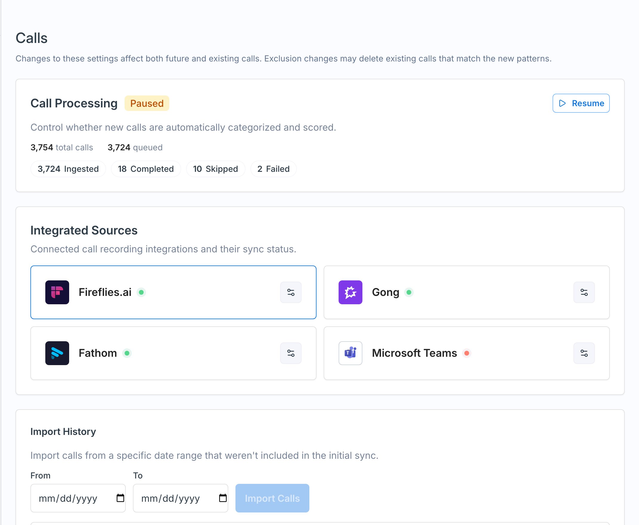 Call Processing and connected call recorders in General Settings