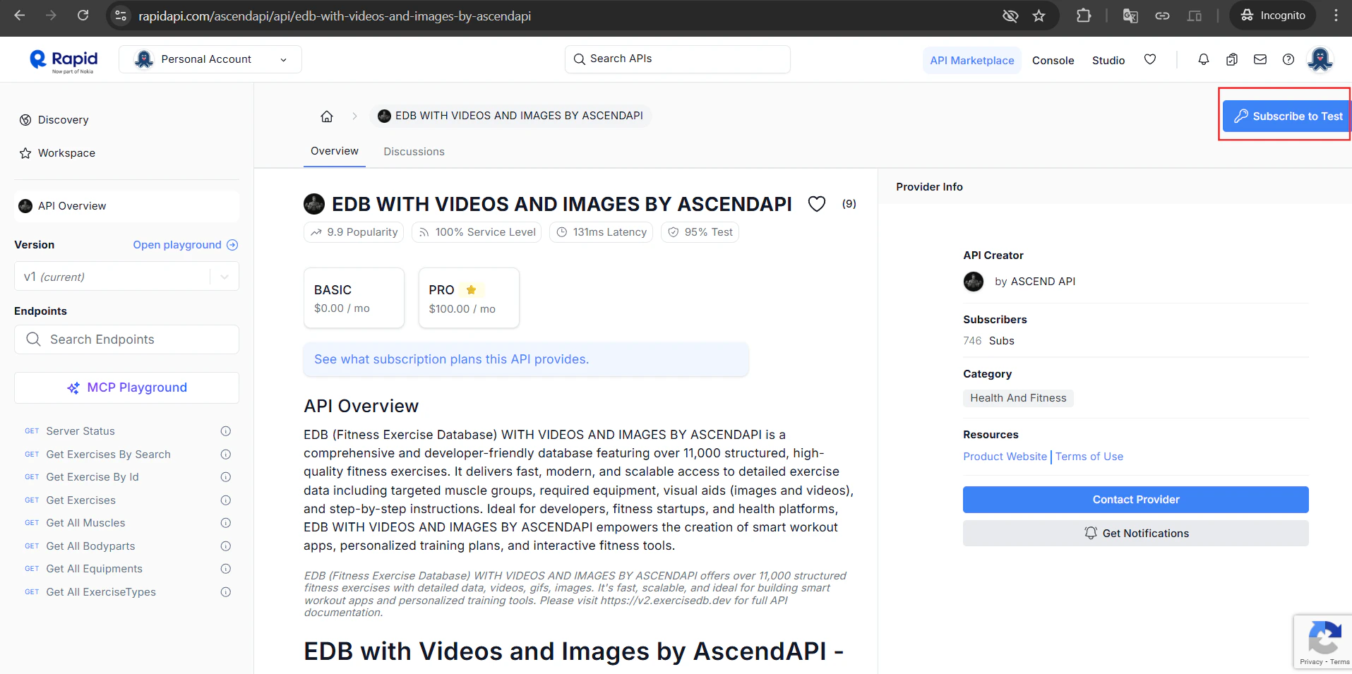 Select the Basic (free) plan and click Subscribe