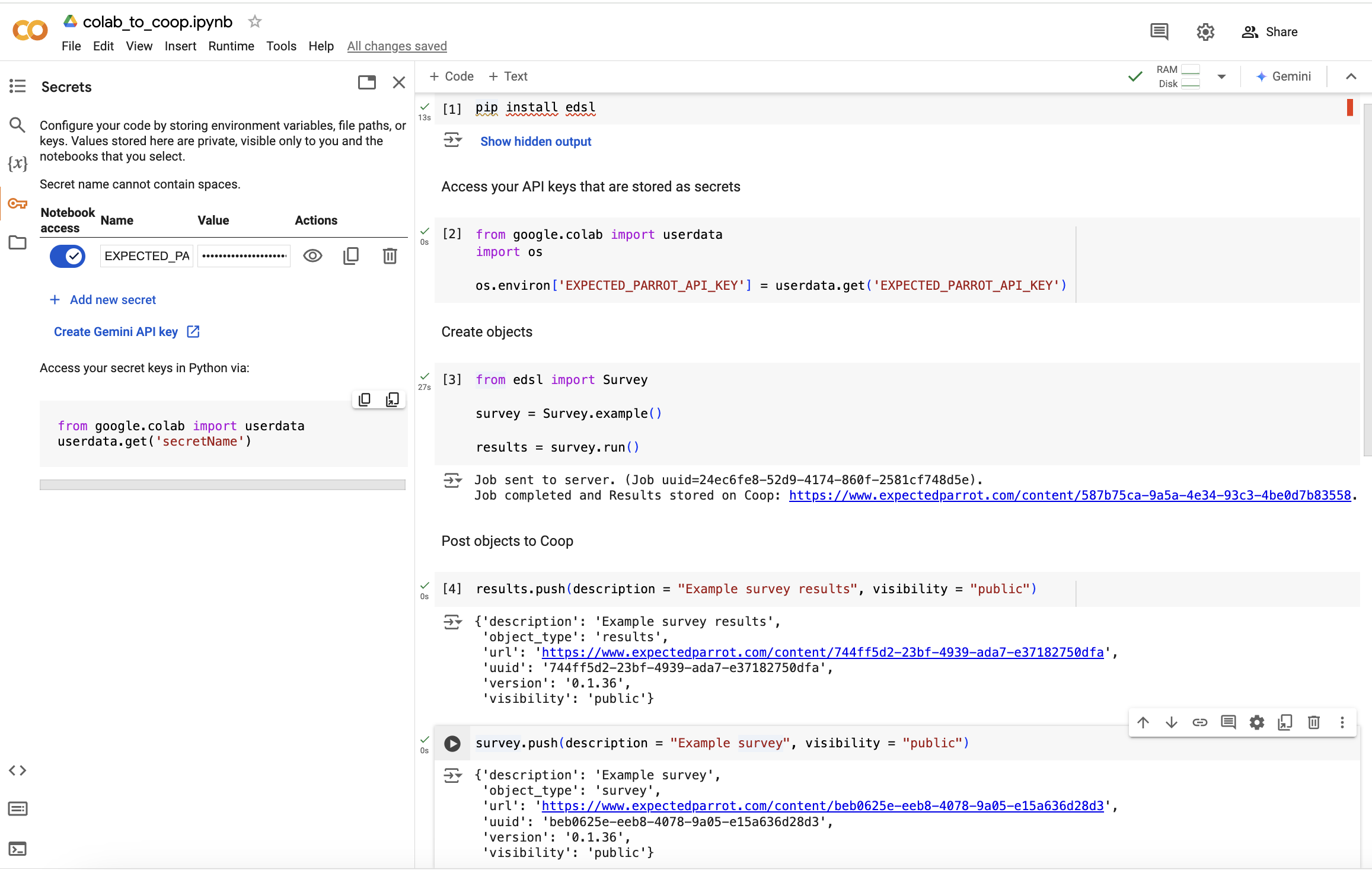 Storing and using API key in Google Colab