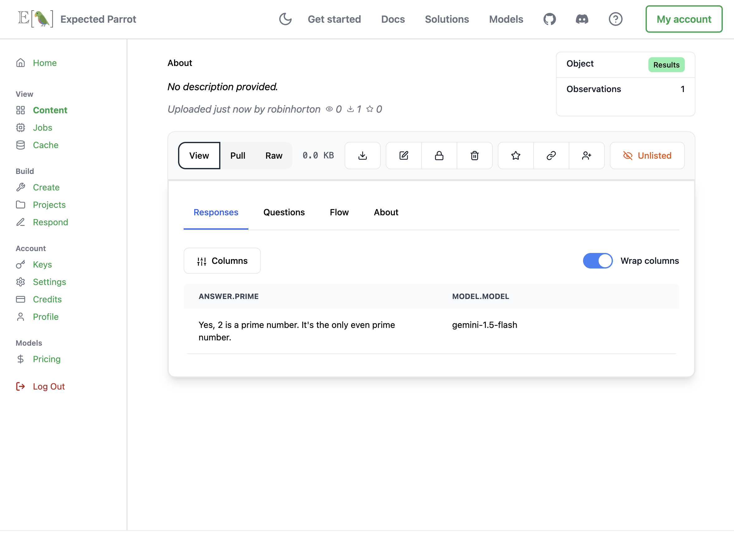 Remote inference results page on the Coop web app. There is one result shown.