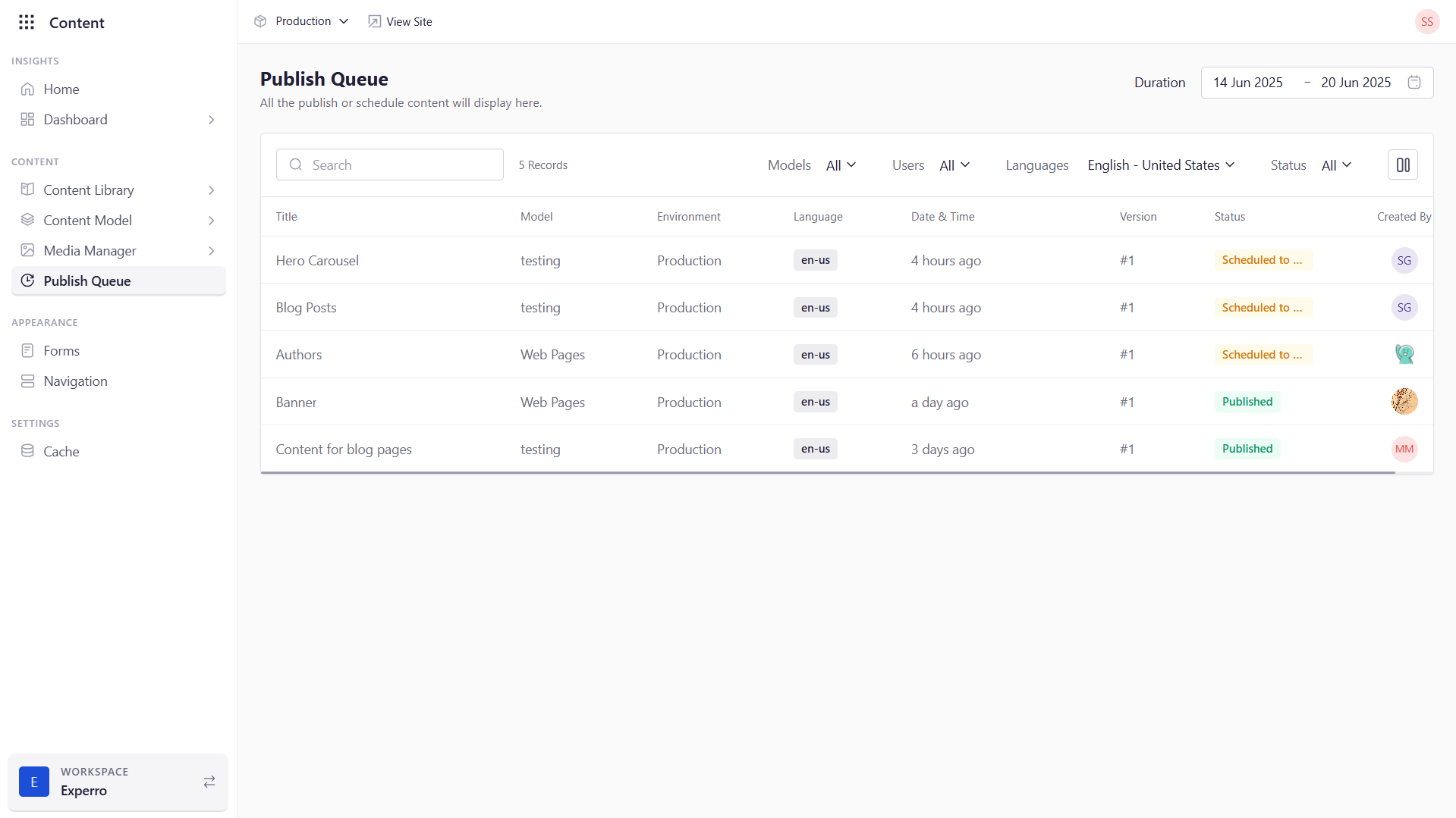 Publish Queue - Experro