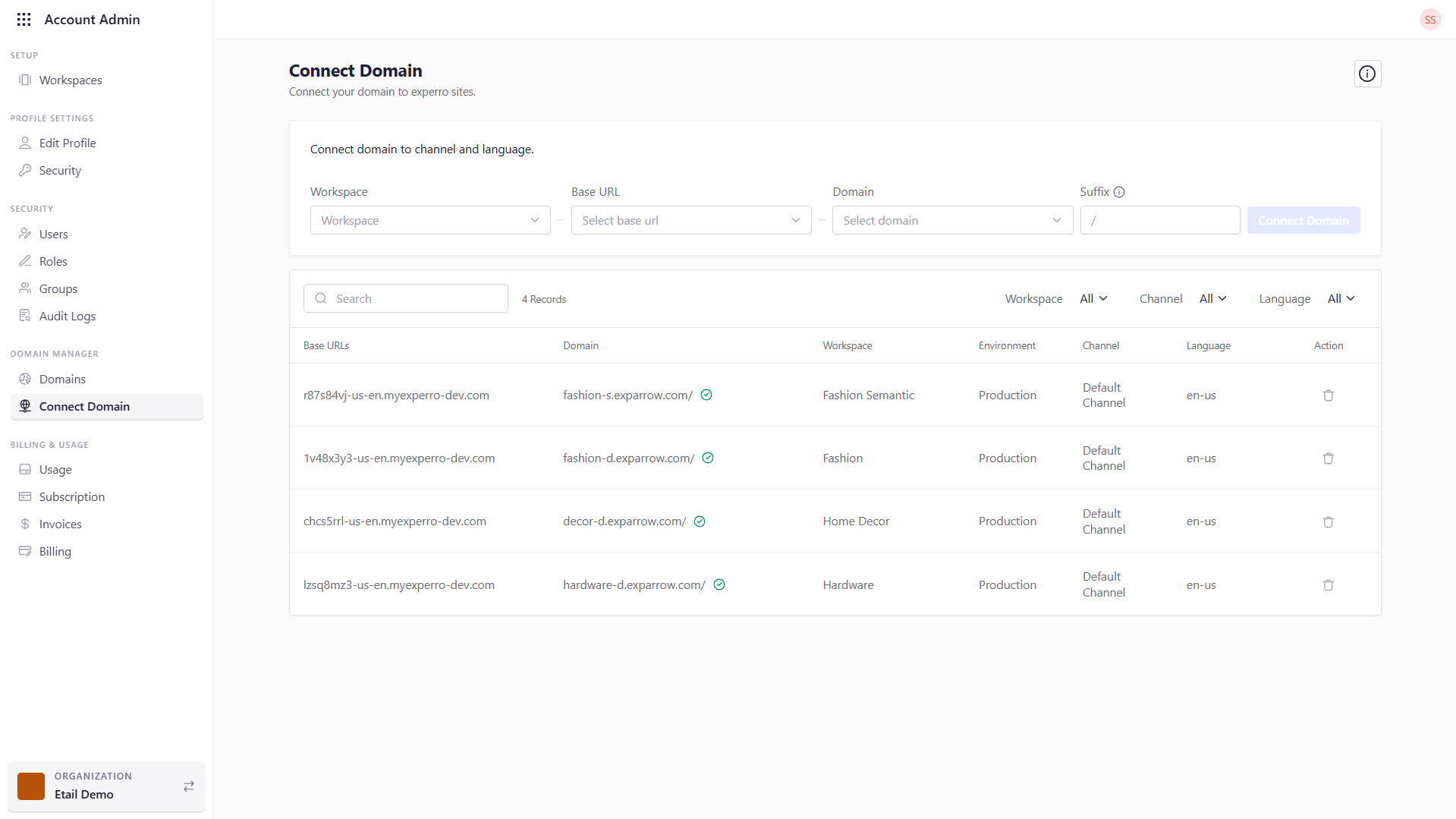 Connect Domain - Experro
