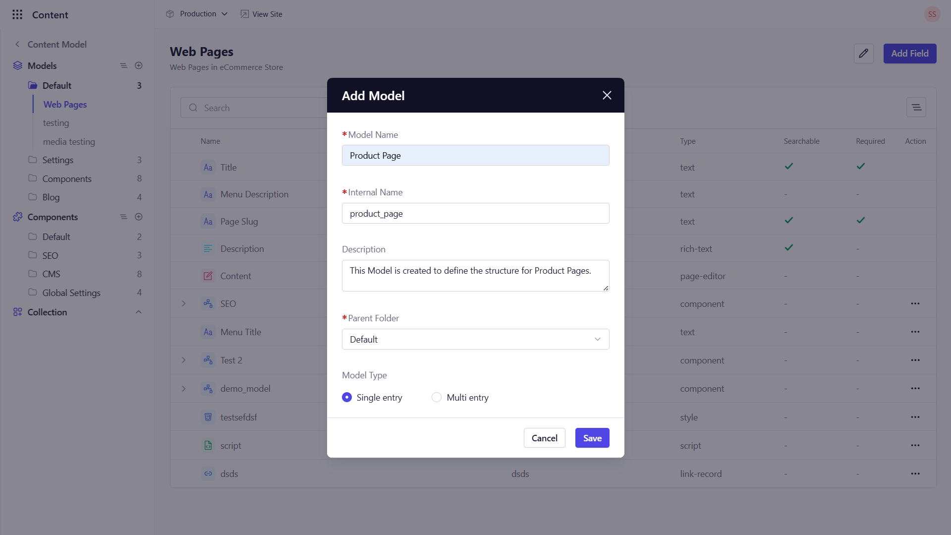 Create a Content Model - Experro
