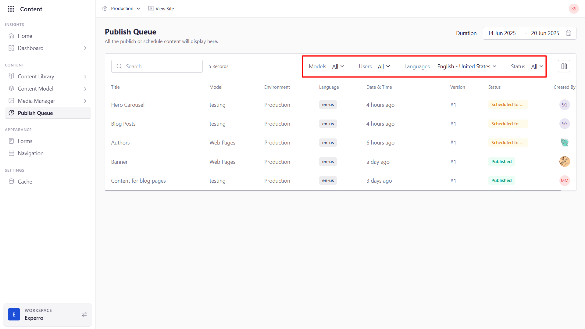 Publish Queue - Experro