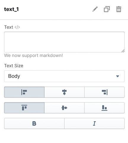 Configuration for a text element