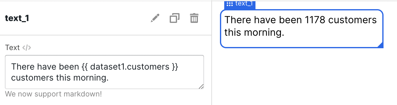 A dataset being used in a text component