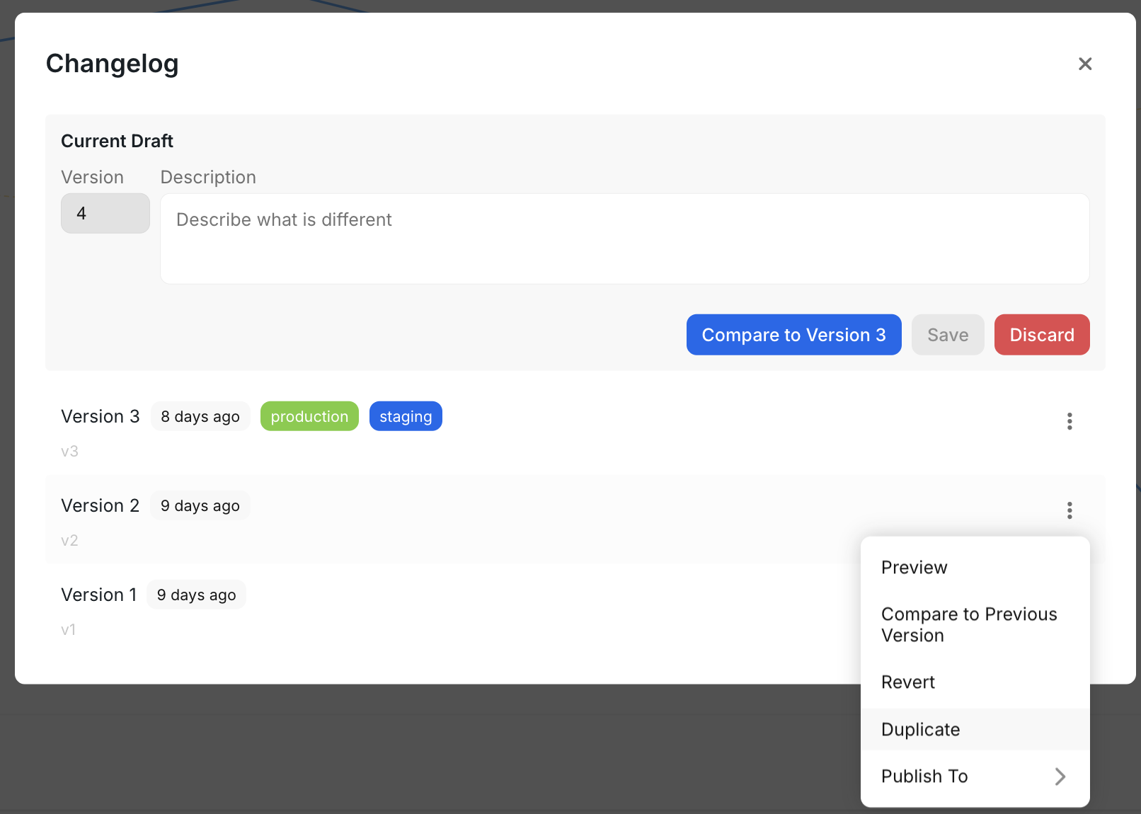 Dashboard Version Panel