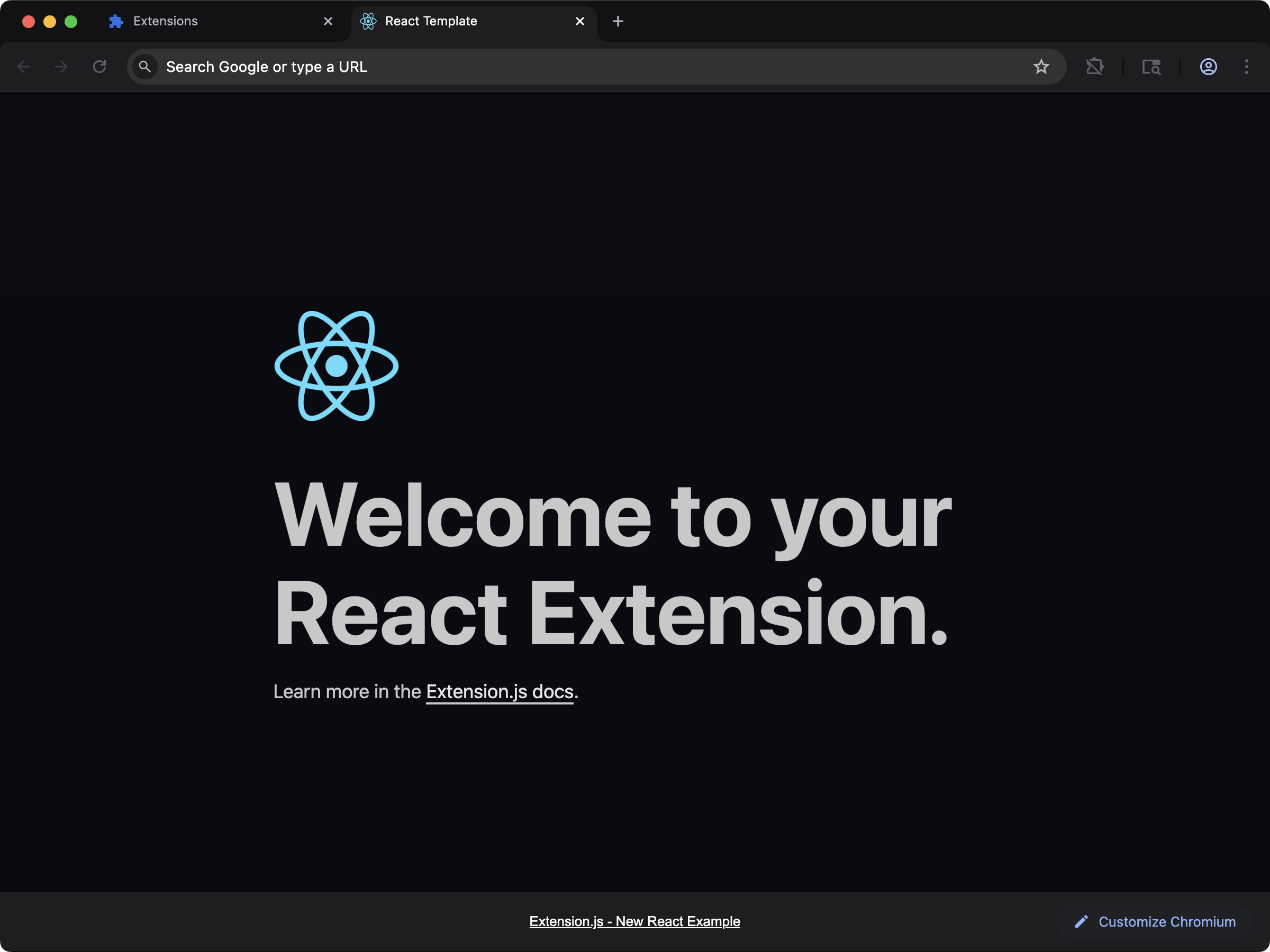 new-react template screenshot