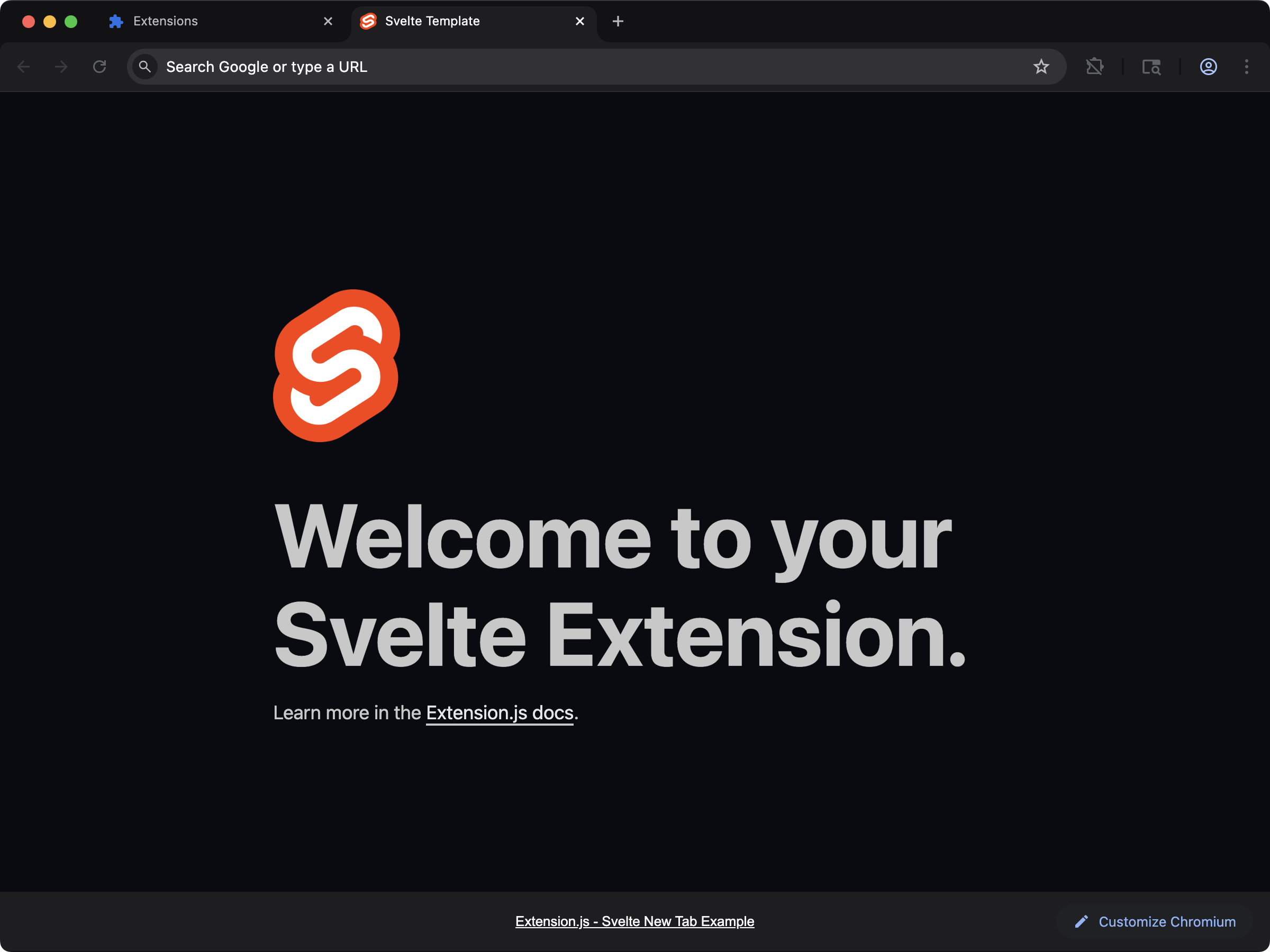 new-svelte template screenshot