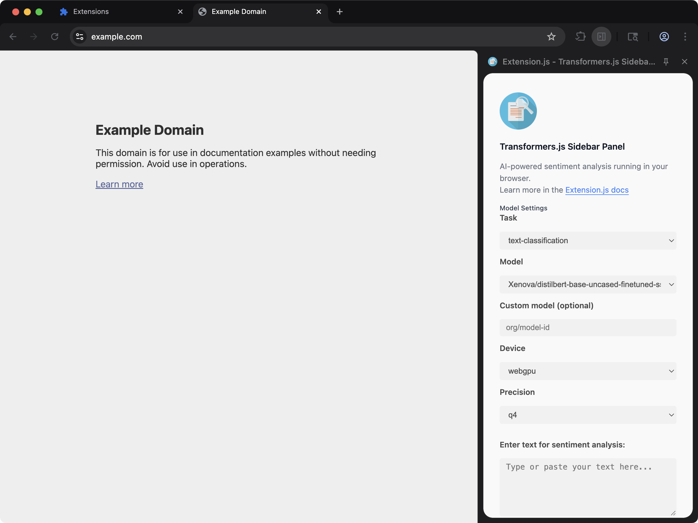 sidebar-transformers-js template screenshot