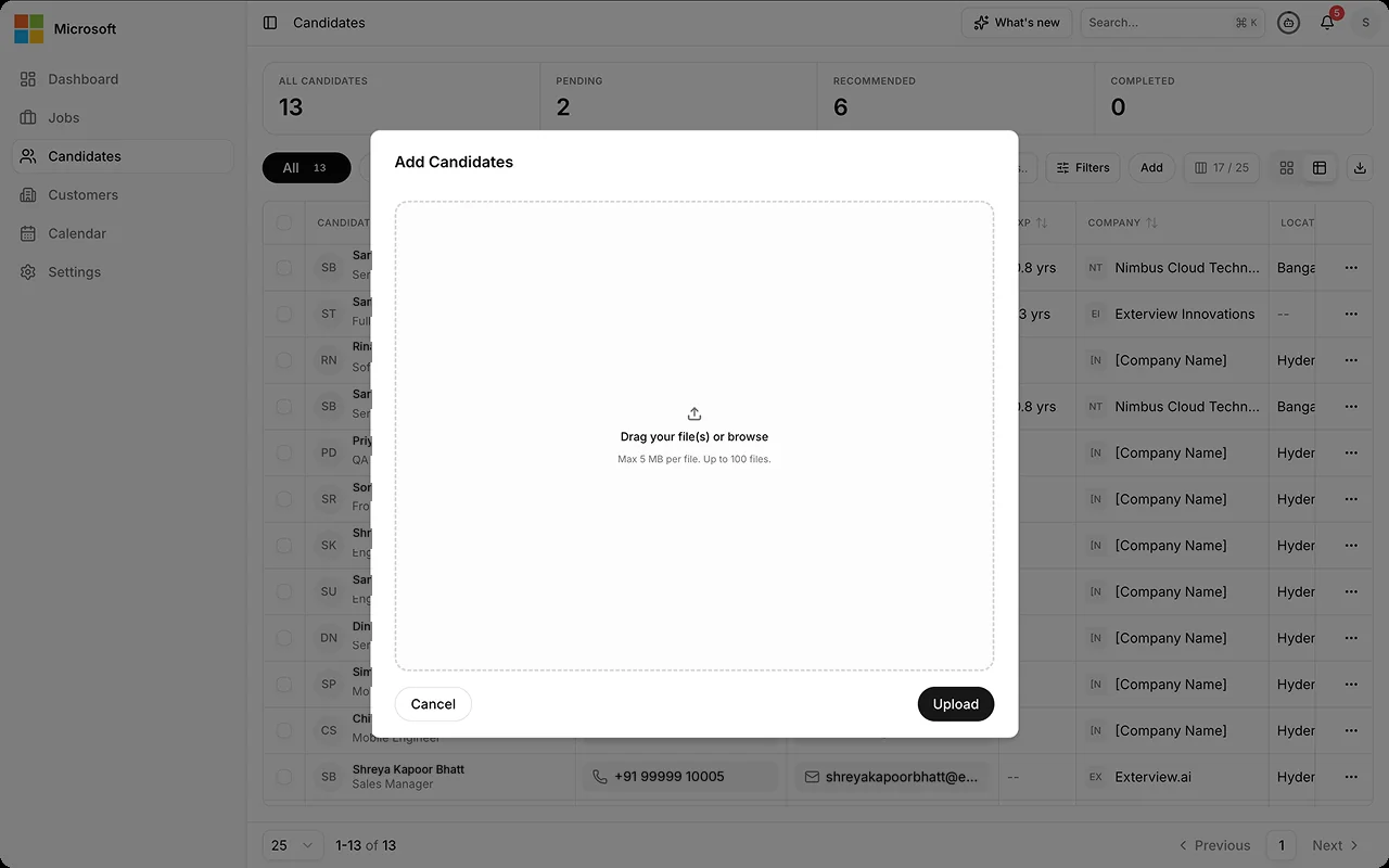 Add candidates to the job