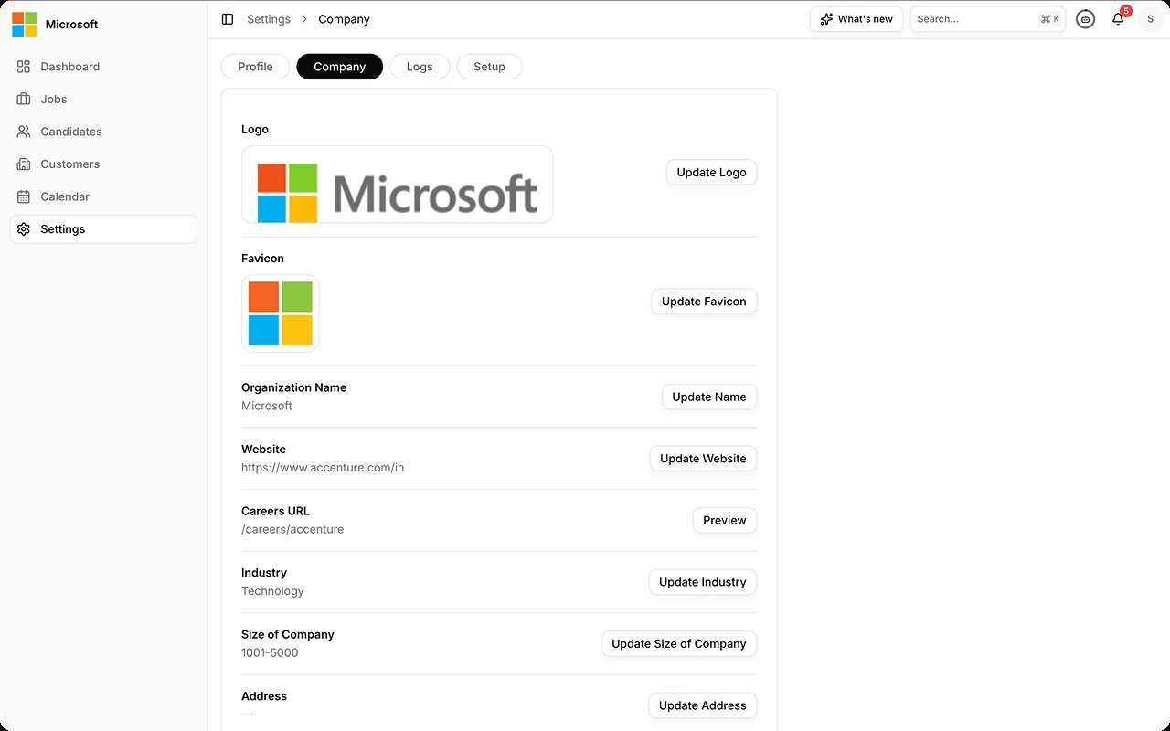 Set your organization profile