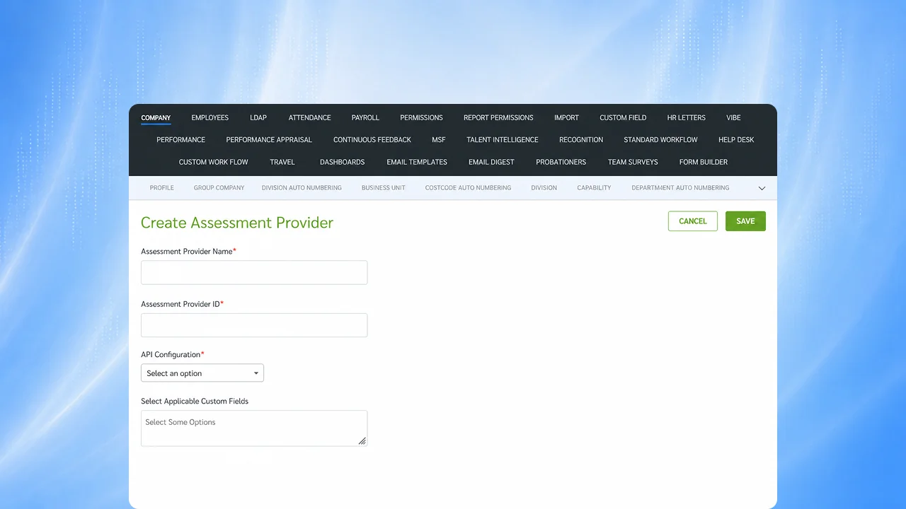 Assessment provider record