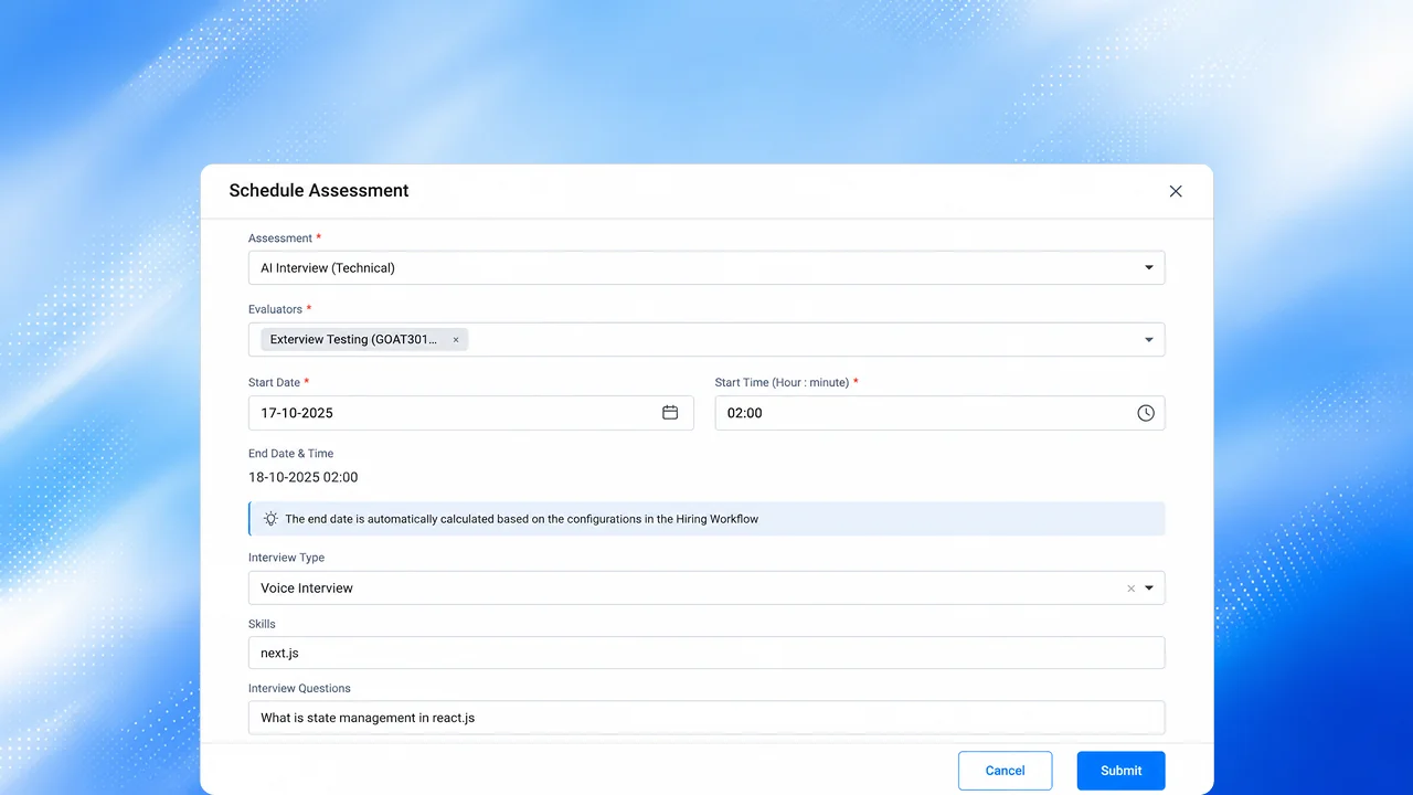 Schedule assessment modal