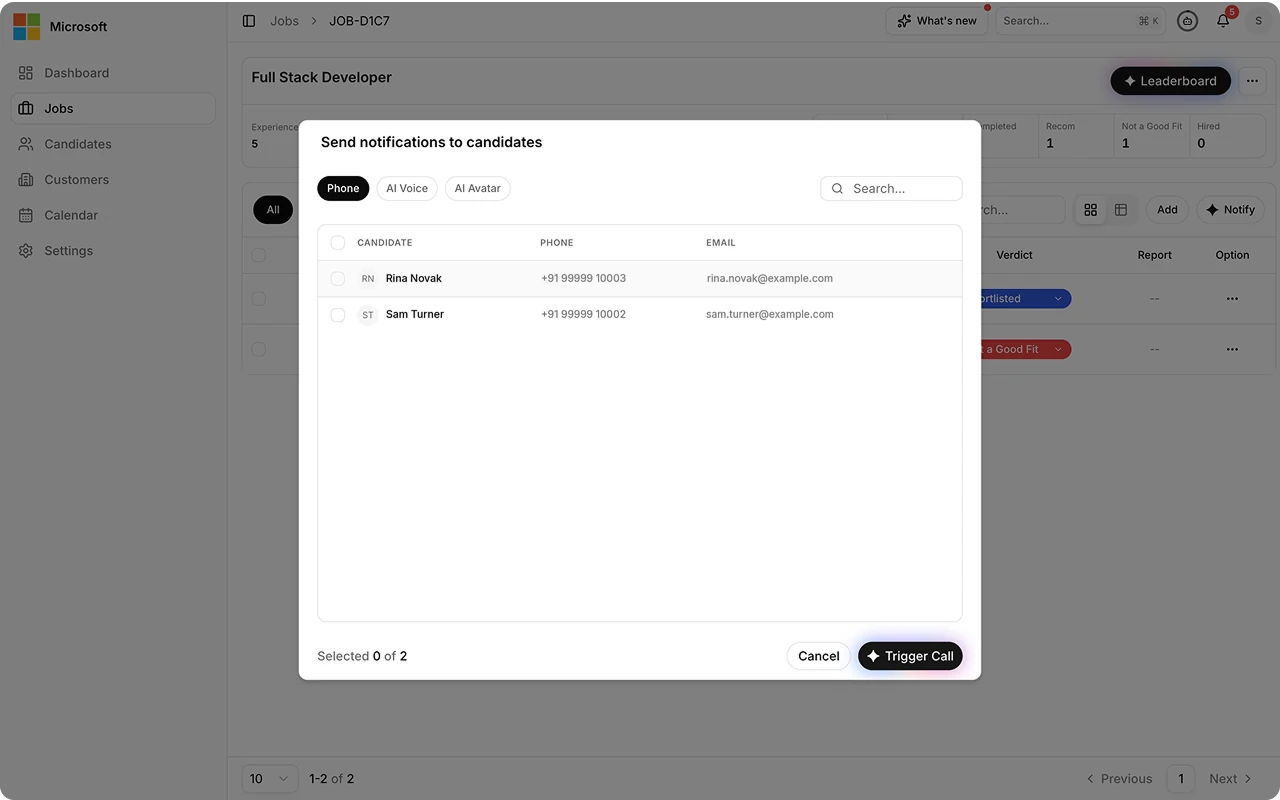Notify candidates into the next round