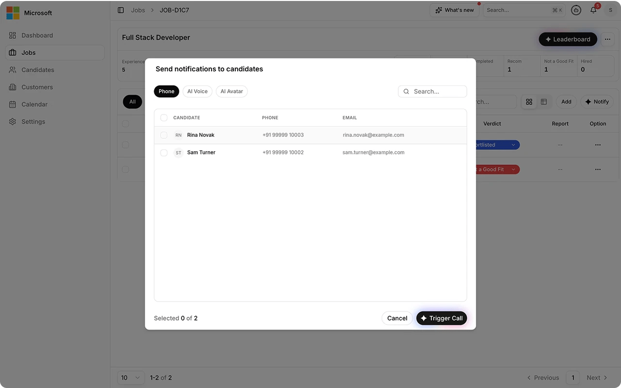 Notify candidates into the next round