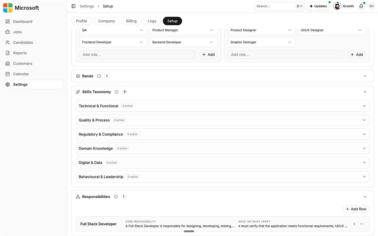 Populate skills clusters and responsibilities
