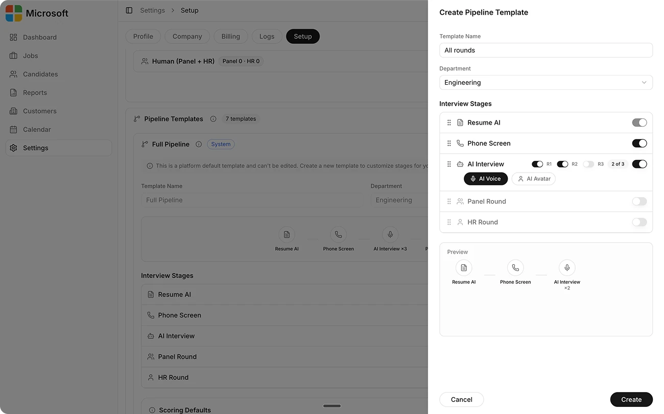 Create a template for a department