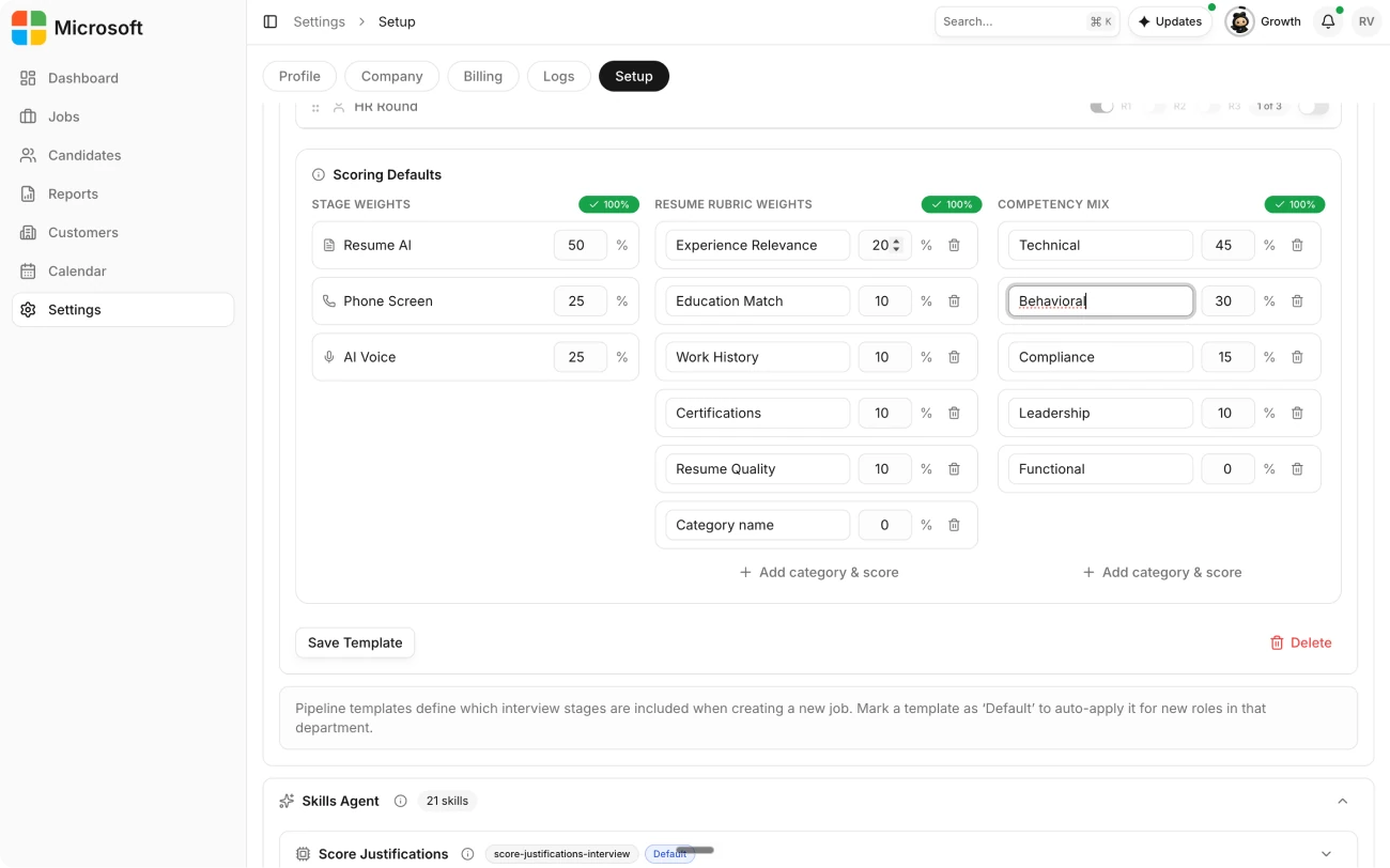 Set the resume rubric and competency mix