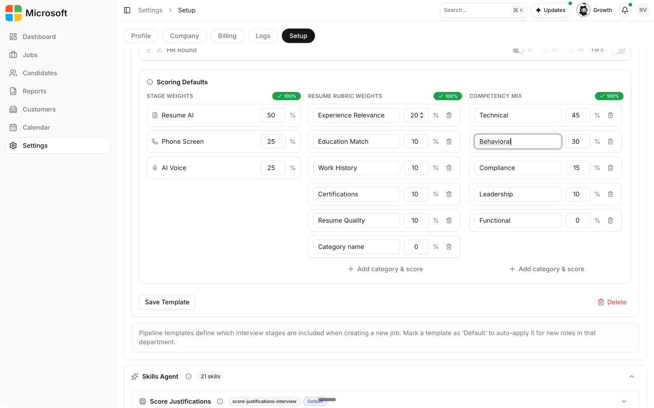 Set the resume rubric and competency mix