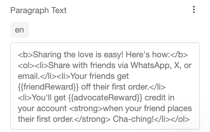 Screenshot showing > Paragraph Text