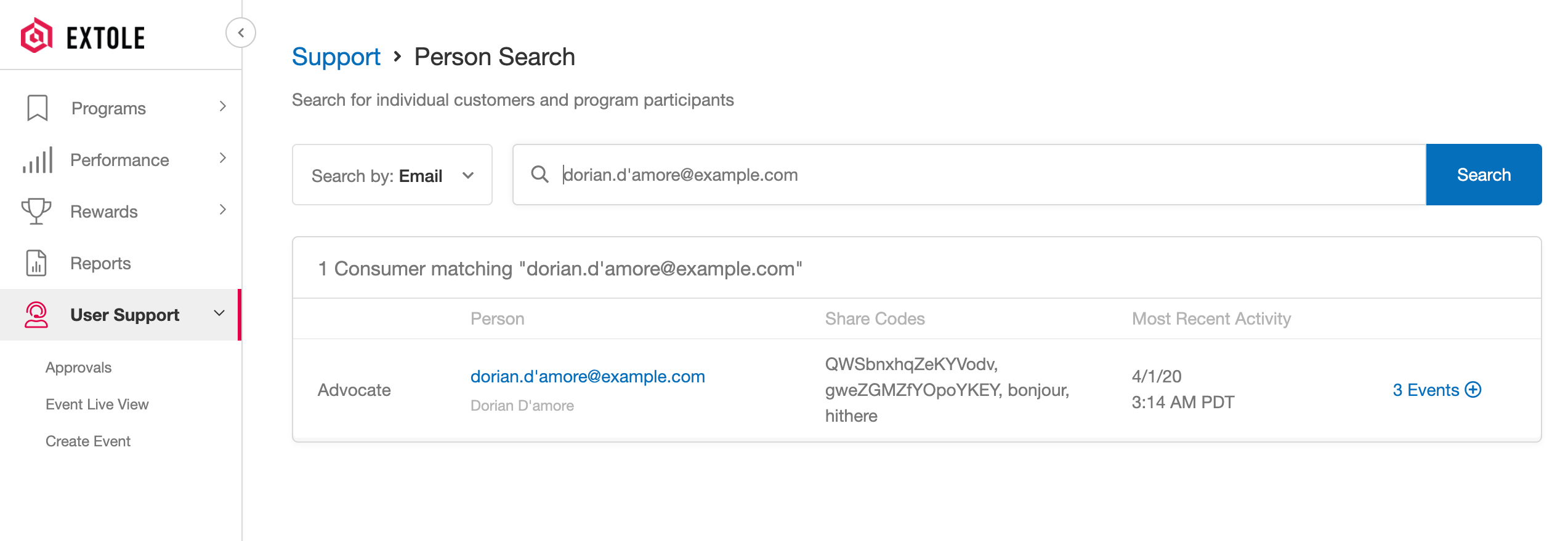 Screenshot showing Once you perform a search, select any of the returned results to view user details.