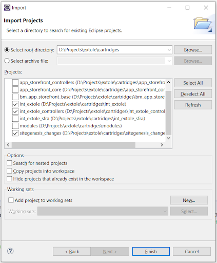 Screenshot showing Demandware Import