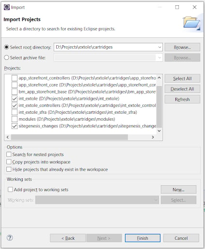Screenshot showing Demandware Import