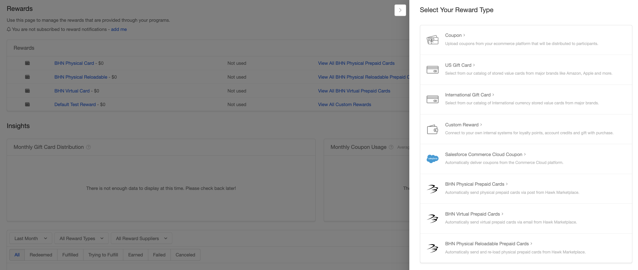The BHN integration in My Extole showing rewards flowing in real time after setup
