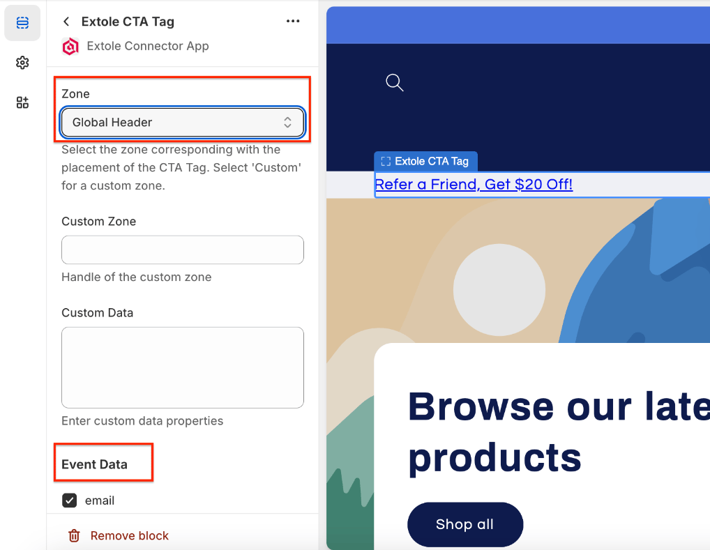Screenshot showing Select the corresponding name in the drop-down. You can also modify the event data that’s passed through the tags at this point.