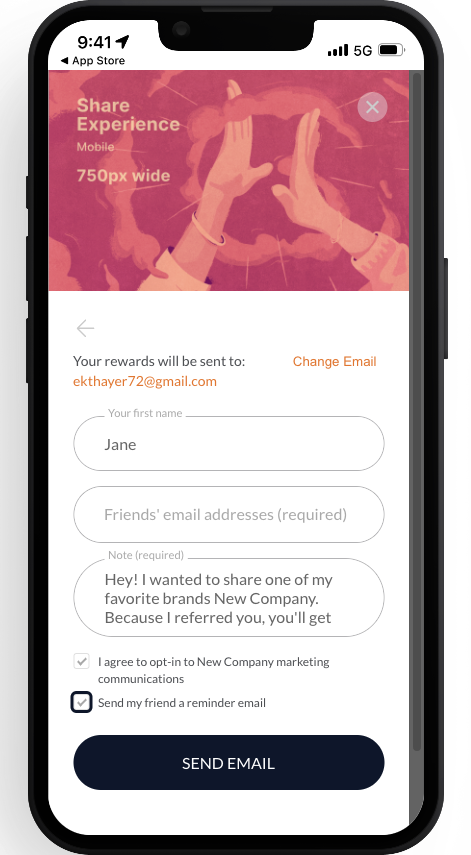 Screenshot showing When enabled, this setting will display a checkbox (checked by default) on the Share Experience so that advocates can ensure their friends will be reminded...