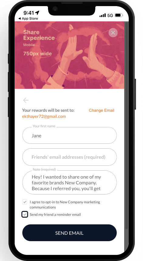 Screenshot showing When enabled, this setting will display a checkbox (checked by default) on the Share Experience so that advocates can ensure their friends will be reminded...