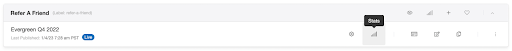 Screenshot showing View Stats. Selecting this option will take you to the specific program or campaign-level dashboard. The Stats icon in the gray bar will take you to your...