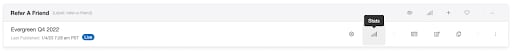 Screenshot showing View Stats. Selecting this option will take you to the specific program or campaign-level dashboard. The Stats icon in the gray bar will take you to your...