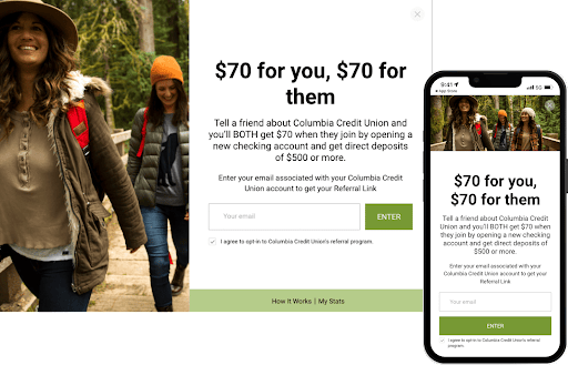 Web and mobile views of Columbia Credit Union's share experience
