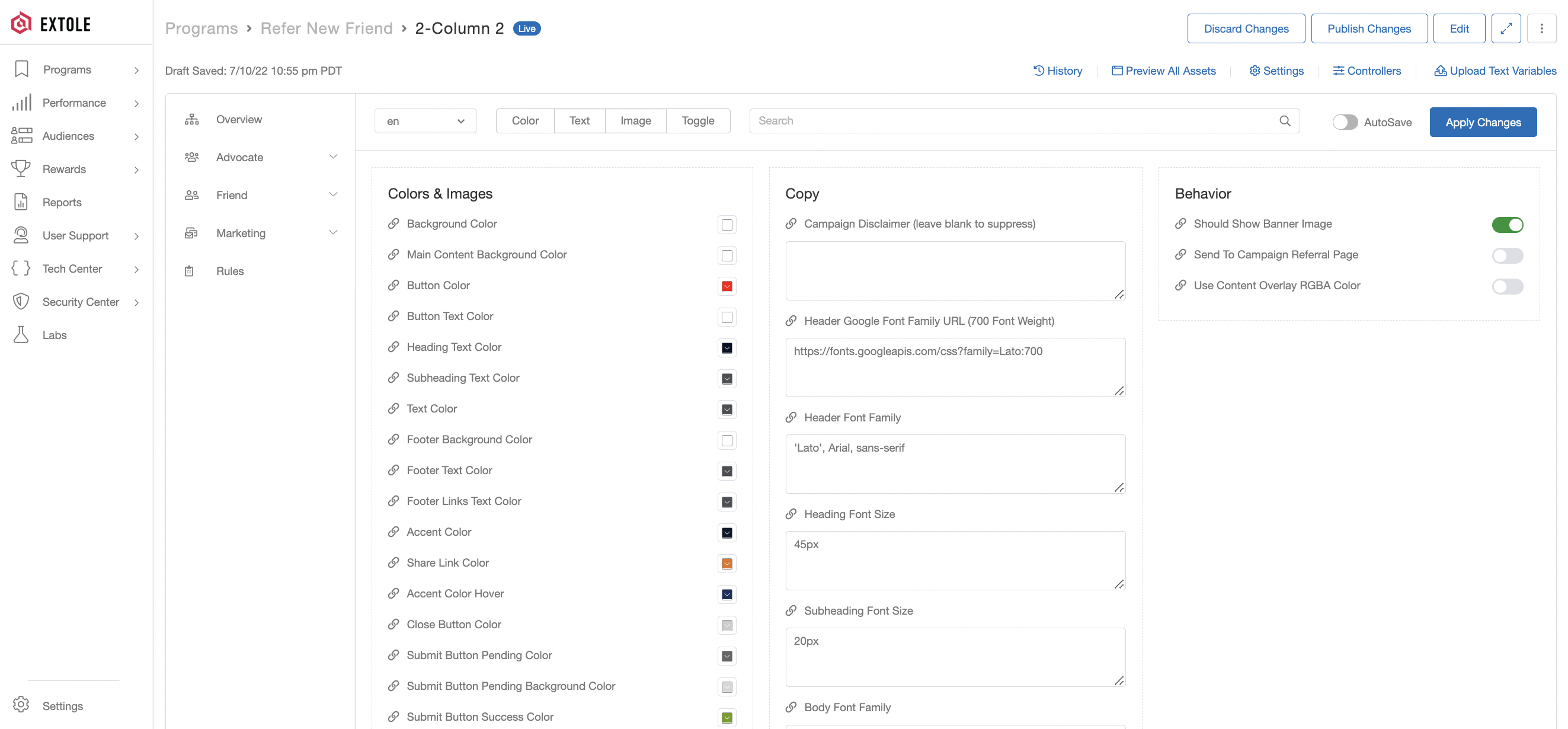 Screenshot showing Your entire referral consumer experience can be configured in the My.Extole Admin tool. This part of setting up the solution can be done entirely by your...