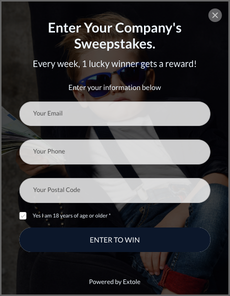 Screenshot showing In this creative, make sure to call out the different ways that consumers can earn entries into the Sweepstakes. By default, I earn an entry if I enter (1),...