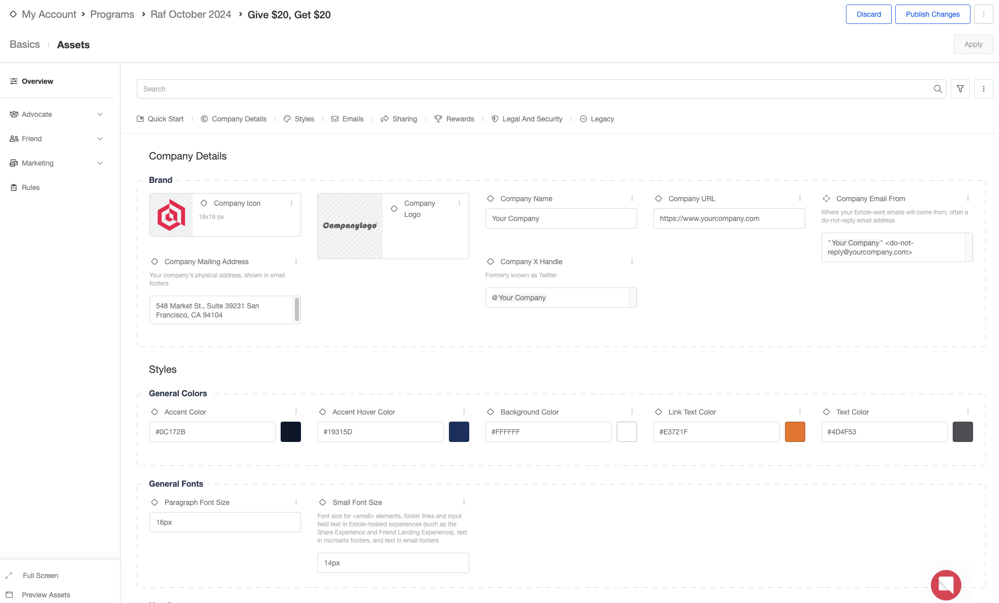 Screenshot showing Rules: Provides access to all campaign rules and conditions pertaining to general events, shares, clicks, rewards, and so on. Rules can be customized for any...