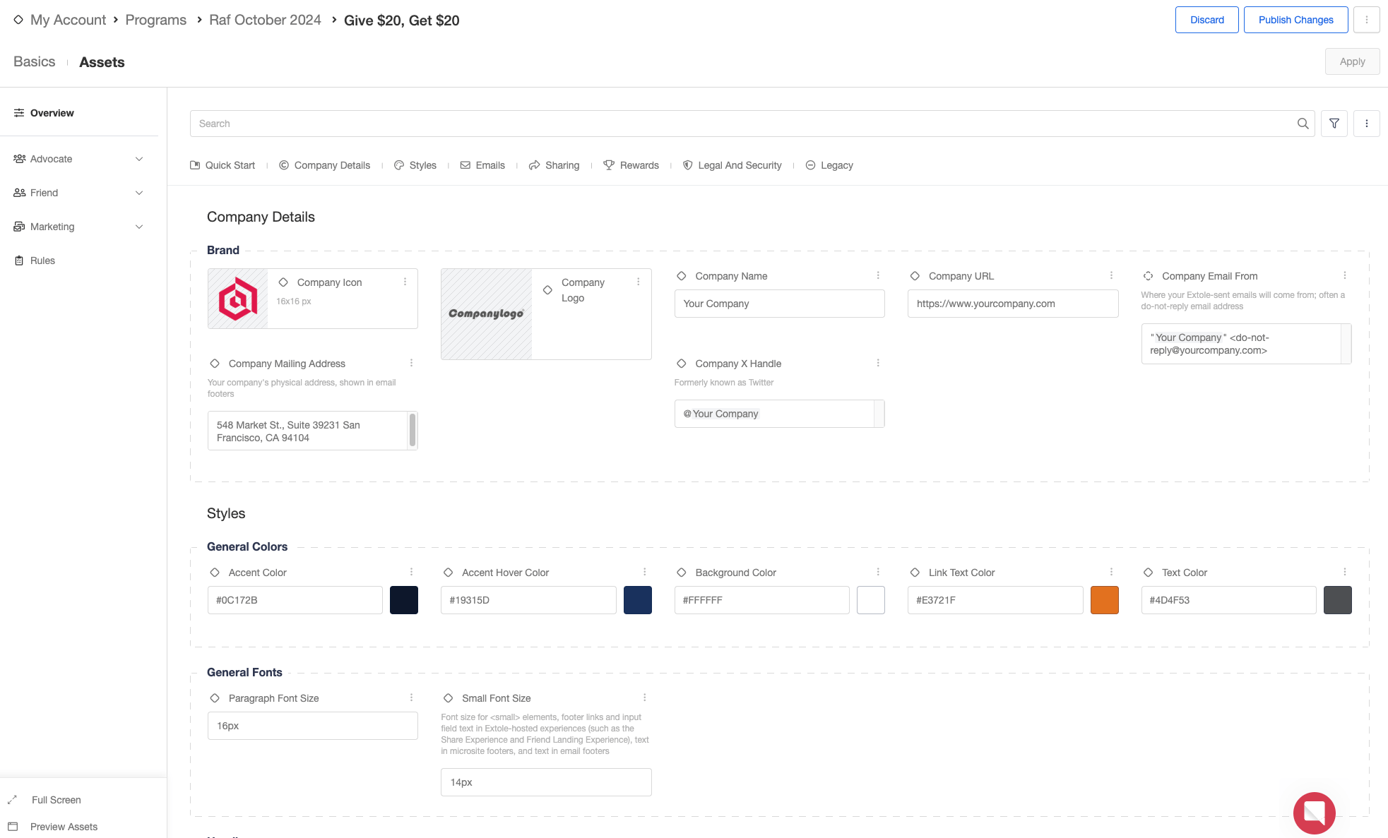 Screenshot showing Rules: Provides access to all campaign rules and conditions pertaining to general events, shares, clicks, rewards, and so on. Rules can be customized for any...