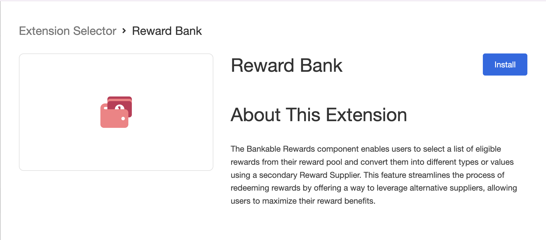 Screenshot showing Locate and install the Reward Bank Extension