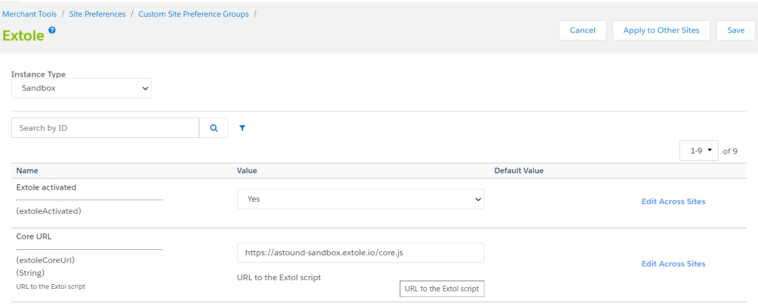 Screenshot showing For the Extole activated option, select Yes from the dropdown menu.