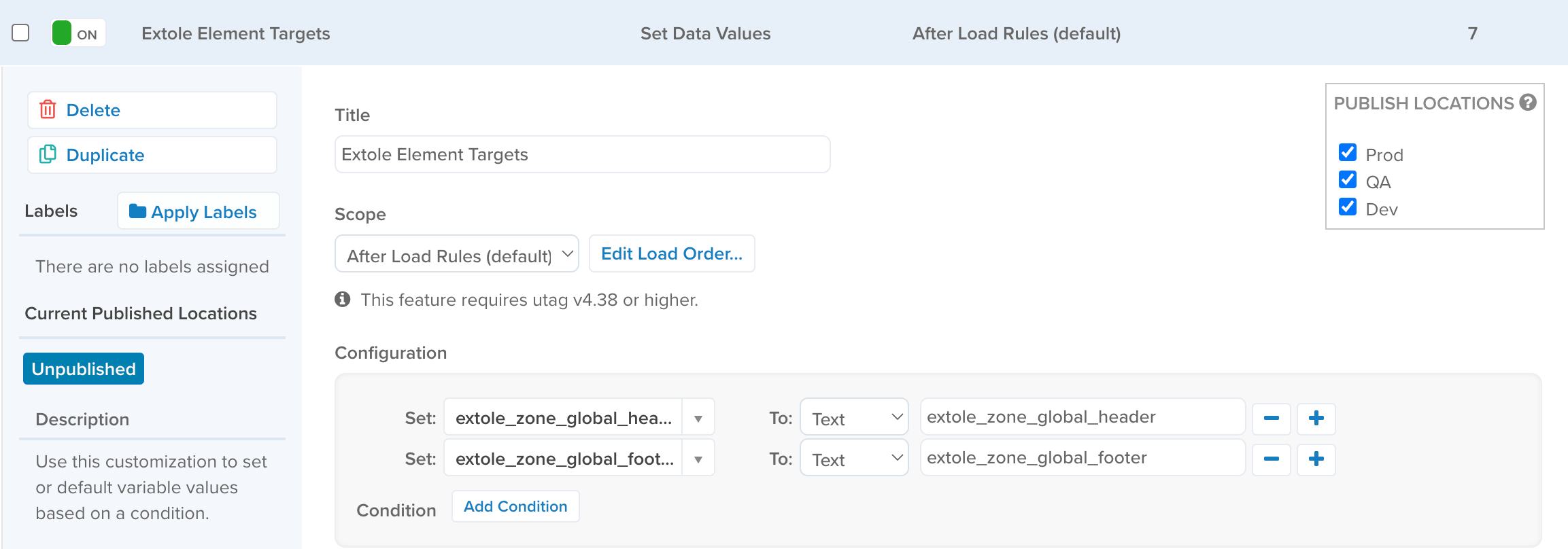 Setting up an Extension for the Global Header Zone in Tealium