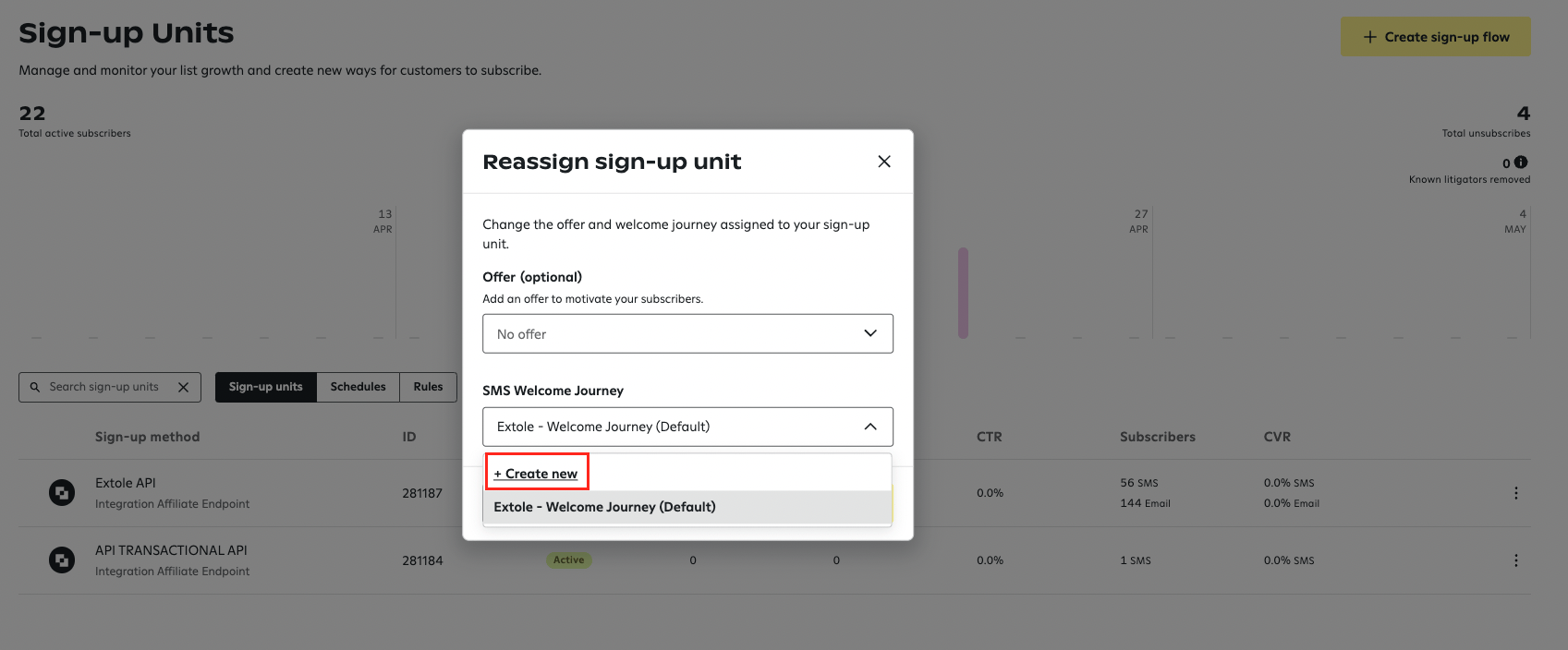 Creating a new Extole API Sign-Up Unit in the Attentive platform