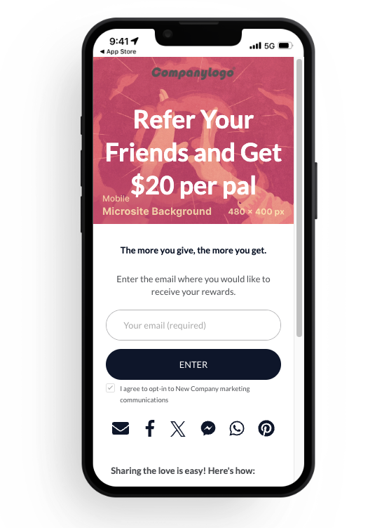 Screenshot showing The embedded Microsite is also a great option if you'd like to host a page that is specifically dedicated to your referral program.