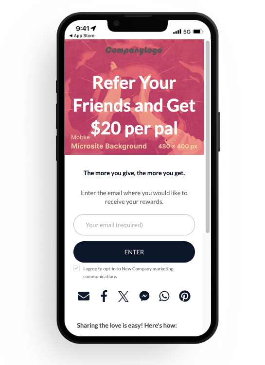 Screenshot showing The embedded Microsite is also a great option if you'd like to host a page that is specifically dedicated to your referral program.