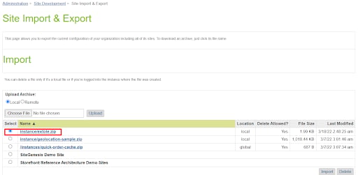 Screenshot showing Under the Upload Archive, select Local, then choose the extole.zip file and click the Upload button. All metadata, service, and job configurations will be...
